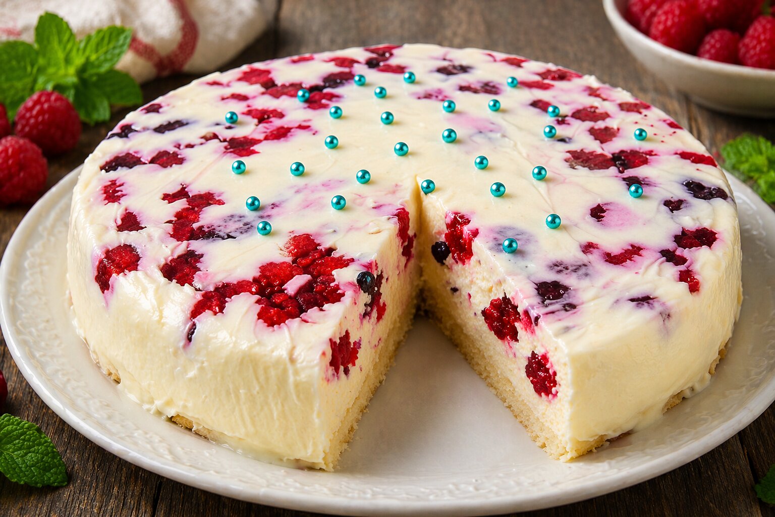 Tort de ciocolata alba si zmeura