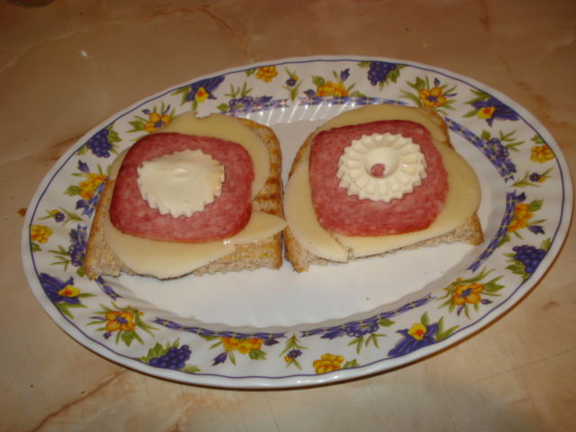 Sandvis cu bunatati de la Delaco si salam toast