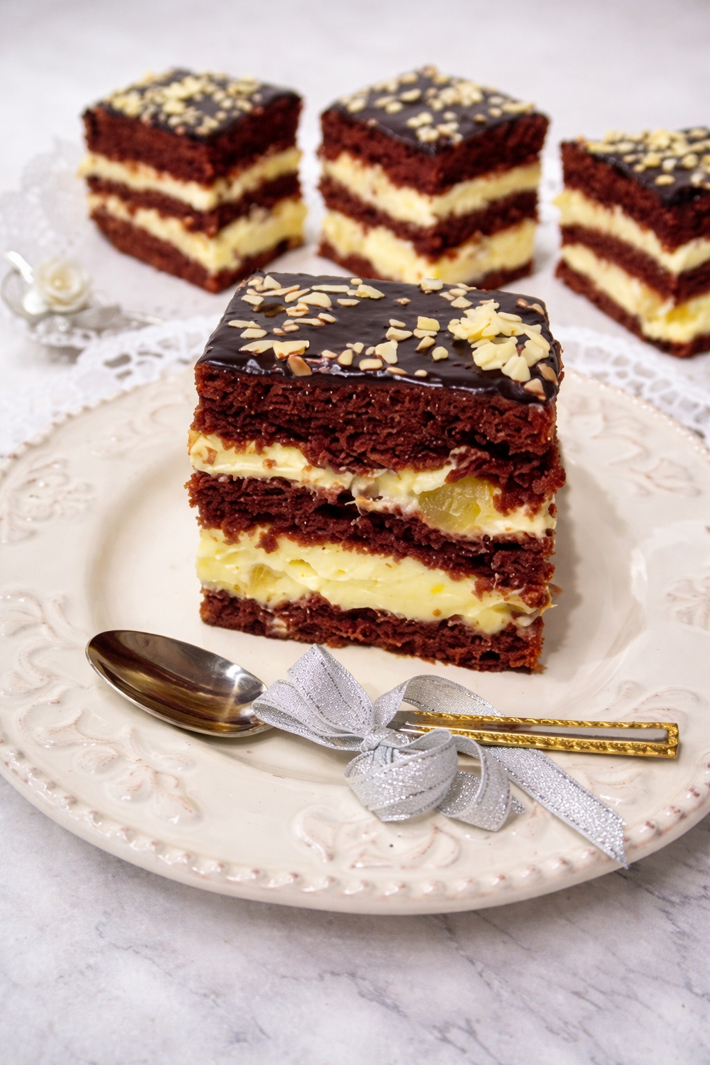 Desert prajitura cu crema de mascarpone si ananas