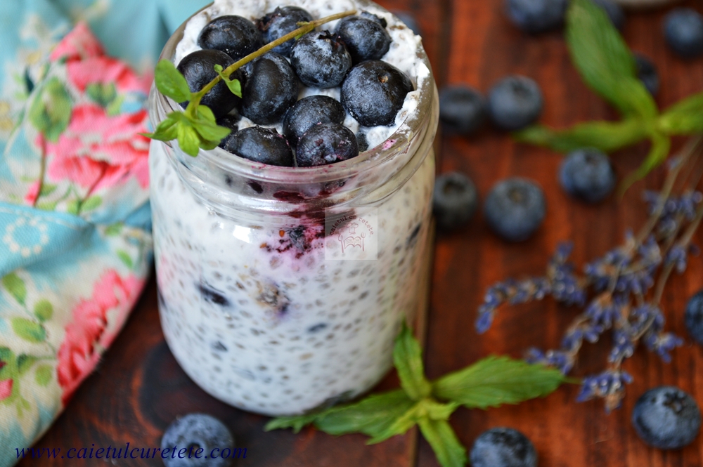 Budinca de chia cu lapte de cocos si afine