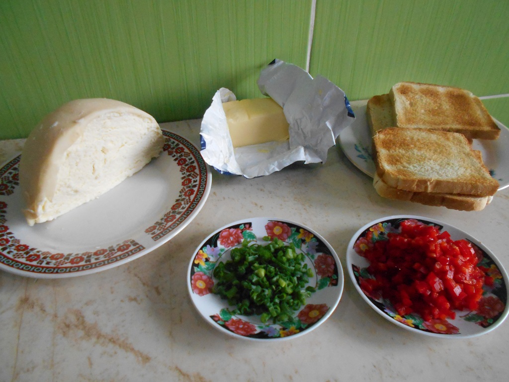 Aperitiv pasta tartinabila din branza de burduf, cu ceapa verde si ardei gras