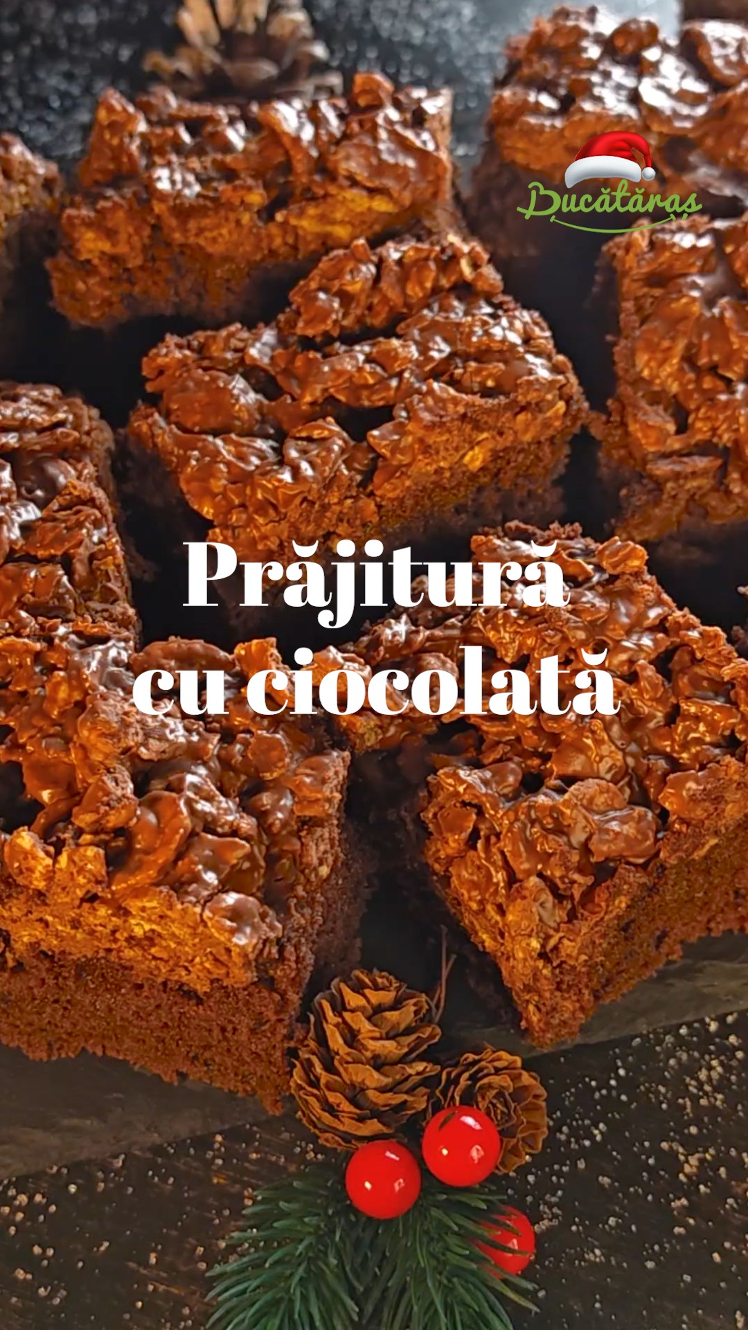 Prăjitura cu ciocolată și fulgi de porumb - Deliciu însiropat și cu o crustă crocantă
